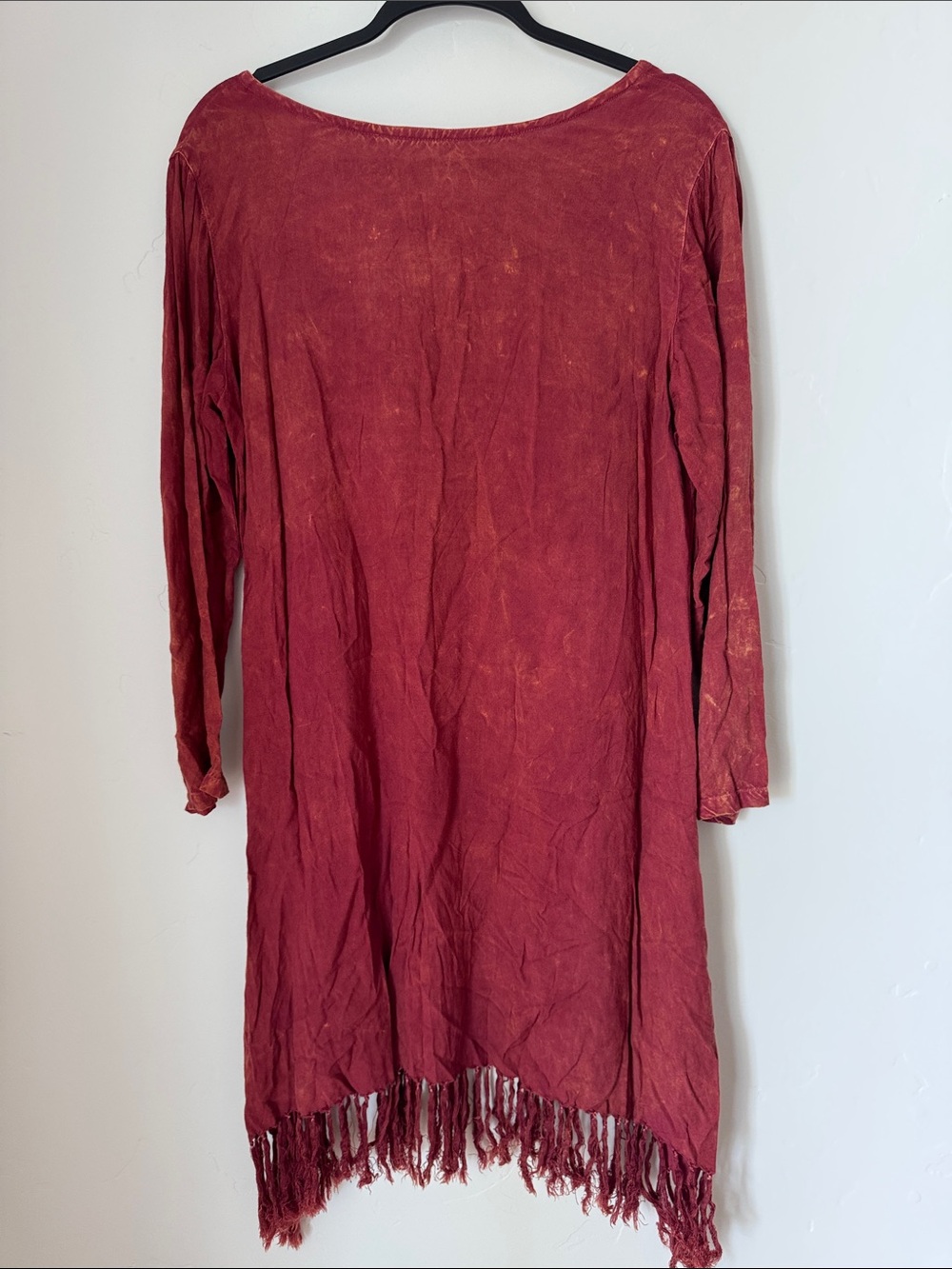 Vintage 90s Acid Wash Embroidered Fringe Tunic Dress Boho Festival Hippie M/L - Picture 9 of 12